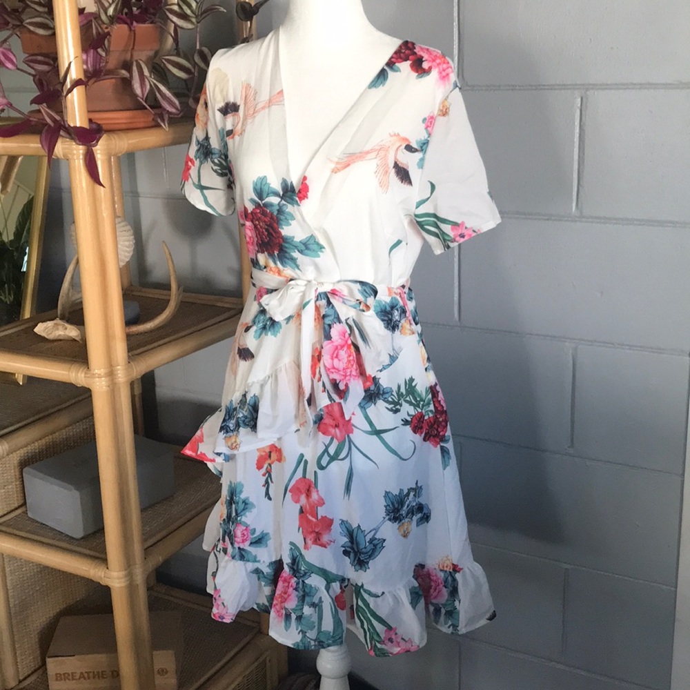 Floral White Ruffled Dress